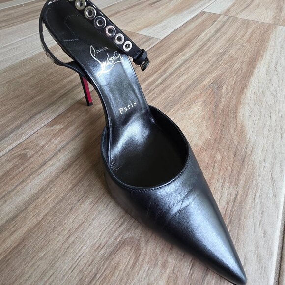 Christian Louboutin Pumpaclou 100 Black Leather Ankle Strap Pumps Eur. 38.5 - Picture 1 of 12